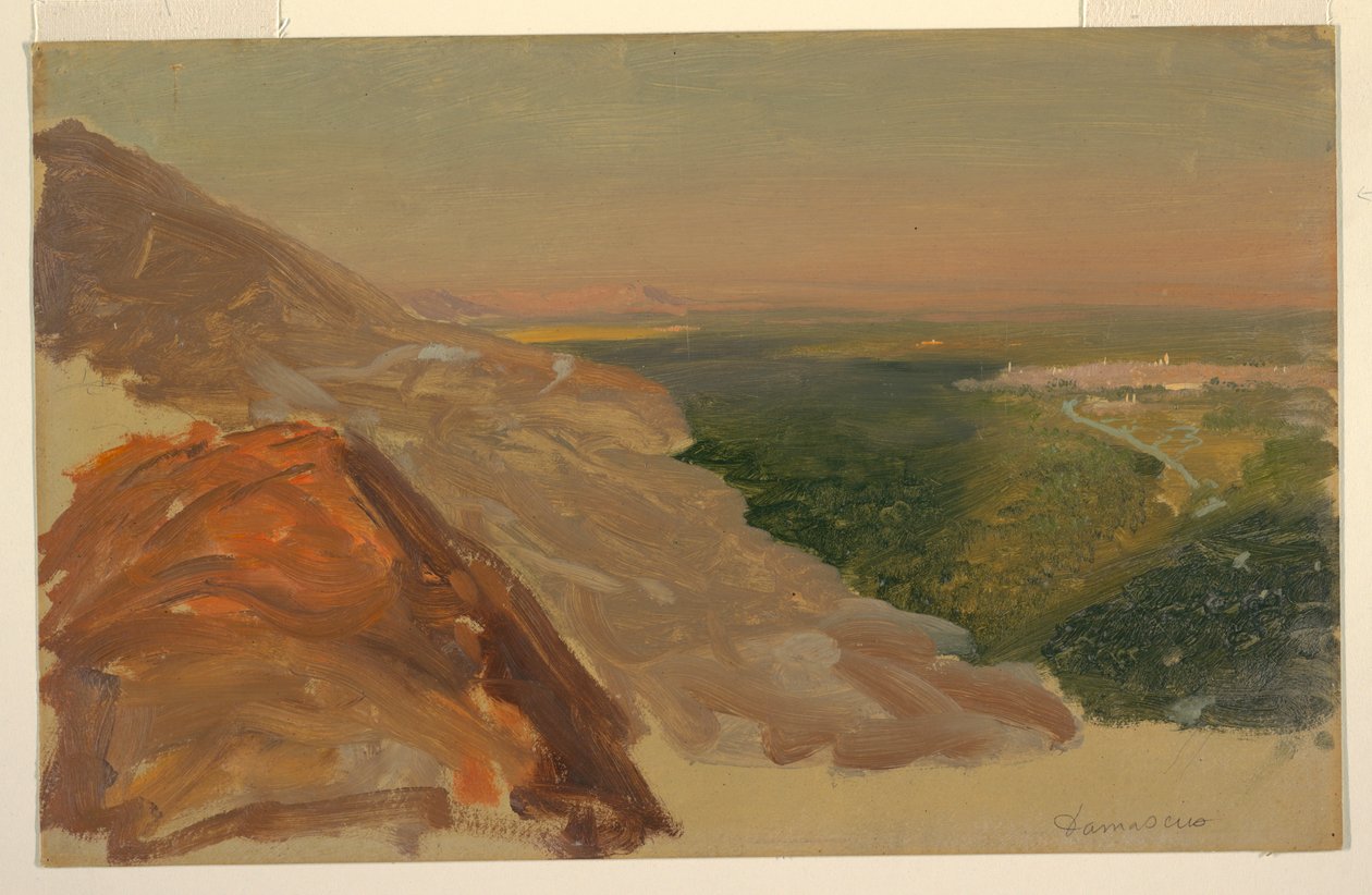 Disegno, Veduta di una pianura con Damasco, Siria, dalle montagne, maggio 1868 da Frederic Edwin Church