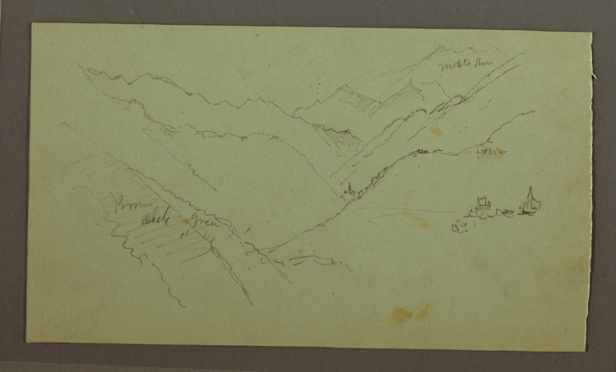 Disegno, villaggio e valle ripida (Alpi), 1868-69 da Frederic Edwin Church