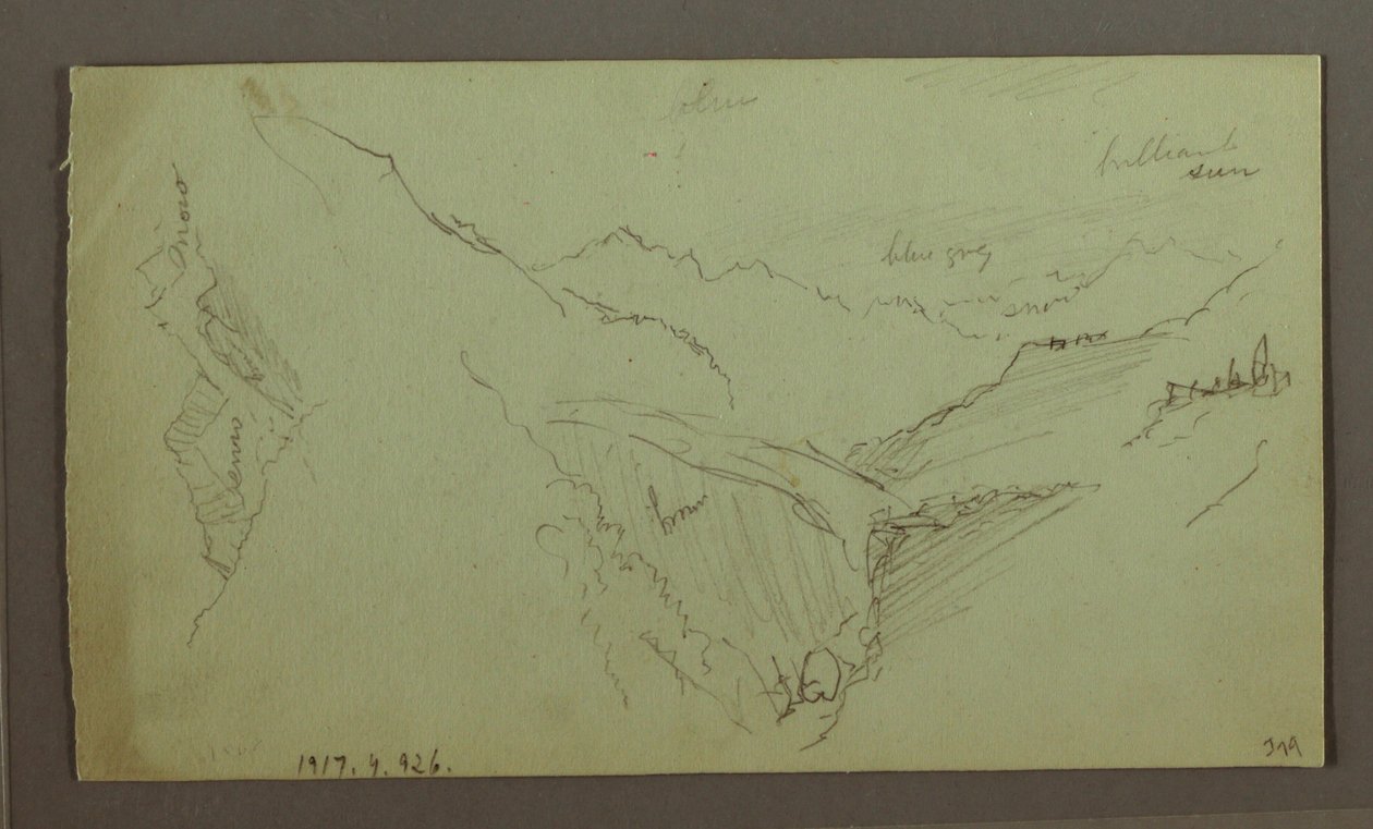 Disegno, villaggio e valle ripida (Alpi), 1868-69 da Frederic Edwin Church