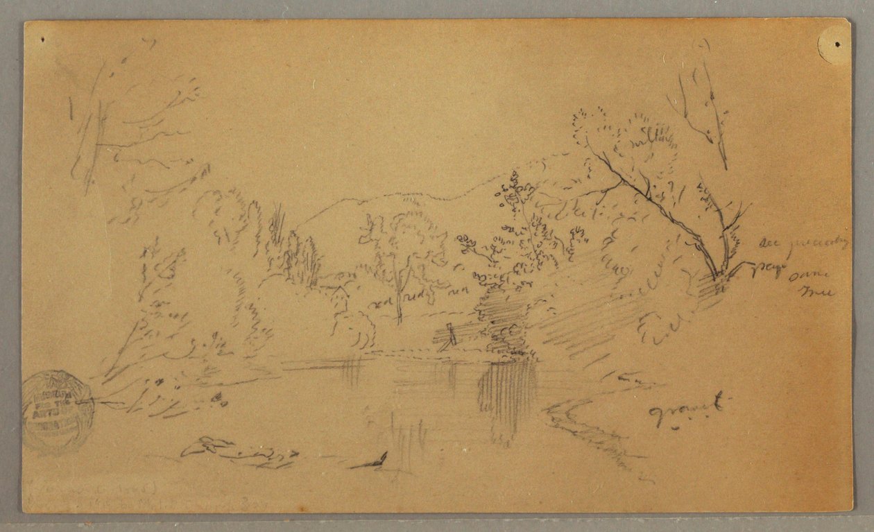 Disegno, Fiume tortuoso in una valle boscosa, Vermont, ottobre 1865 da Frederic Edwin Church
