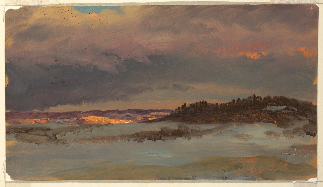 Disegno, Paesaggio invernale con collina blu al tramonto, Hudson, New York, 1870-75 da Frederic Edwin Church