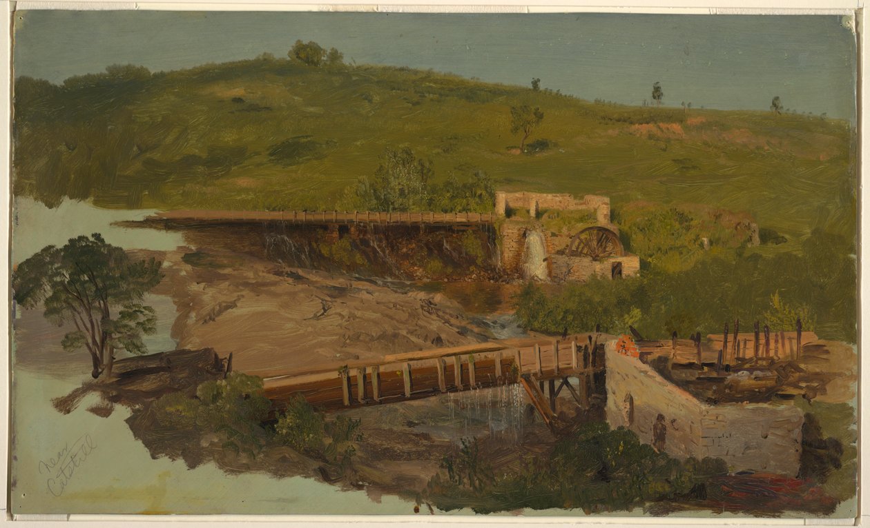 Collina con viadotti e mulini in rovina, vicino a Catskill, New York da Frederic Edwin Church