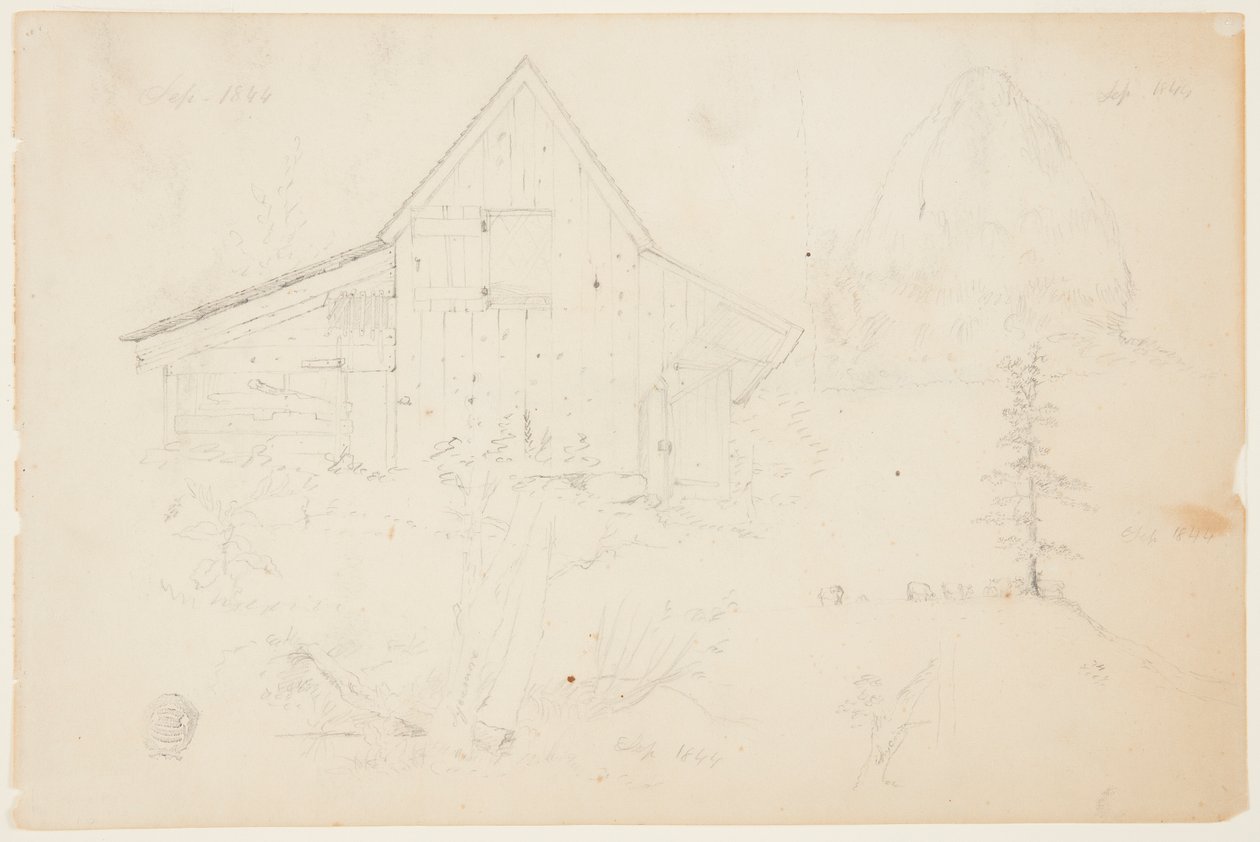 Schizzo di un fienile e un pagliaio da Frederic Edwin Church