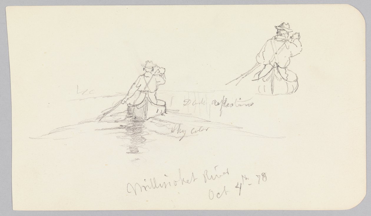 Studi di un uomo che pagaia in canoa sul fiume Millinocket da Frederic Edwin Church