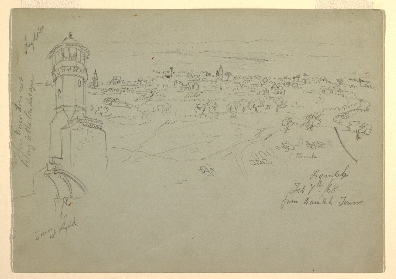Torre a Lydda e Ramleh vista dalla Torre di Ramleh, Palestina [Ramleh, Israele] da Frederic Edwin Church