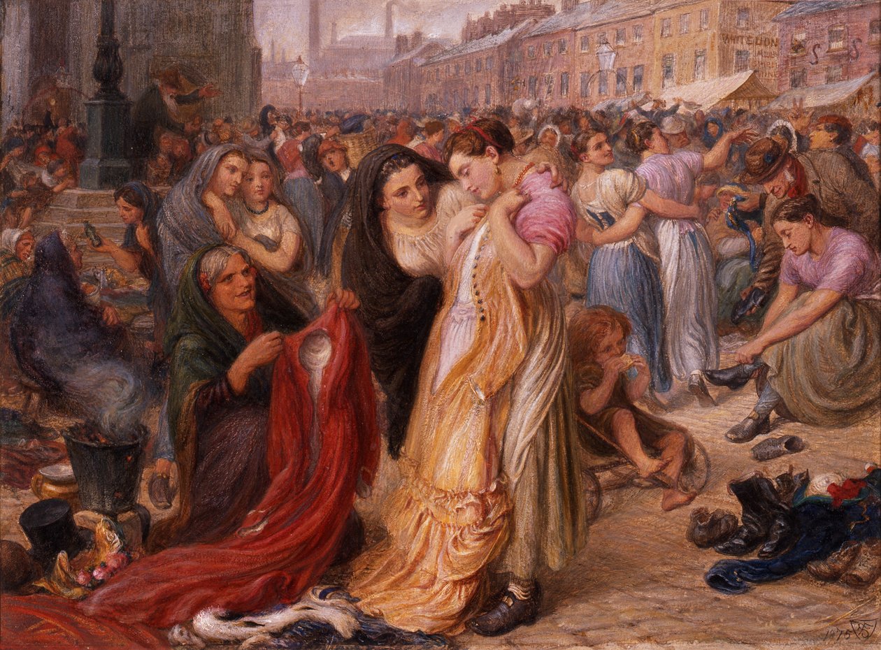 Ragazze di fabbrica alla fiera dei vestiti usati, Knott Mill da Frederic James Shields