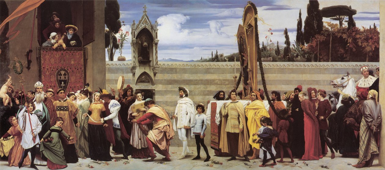 La celebre Madonna di Cimabue portata in processione per le strade di Firenze". da Frederic Leighton