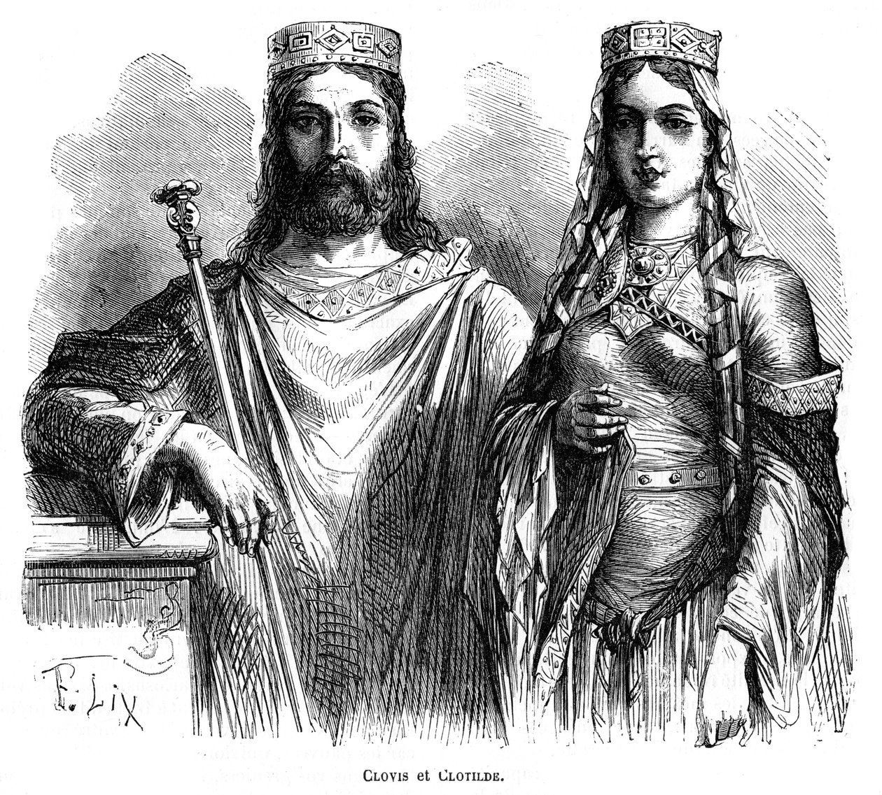 Re Clodoveo I e Regina Clotilde dei Franchi, fine V - inizio VI secolo 1882-1884 da Frederic Lix