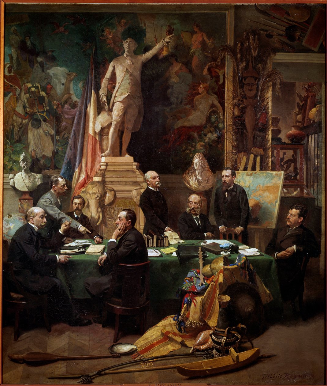 I delegati delle colonie nel novembre 1892 Da sinistra a destra: Chesse (Tahiti), Mager (Diego Suares), Dussac (Nossy-Be), de Faymoreau (Mayotte), Jules Ferry (Annam e Tonchino), Soller (Guinea Francese), Cudenet (Nuova Caledonia) da Frederic Regamey