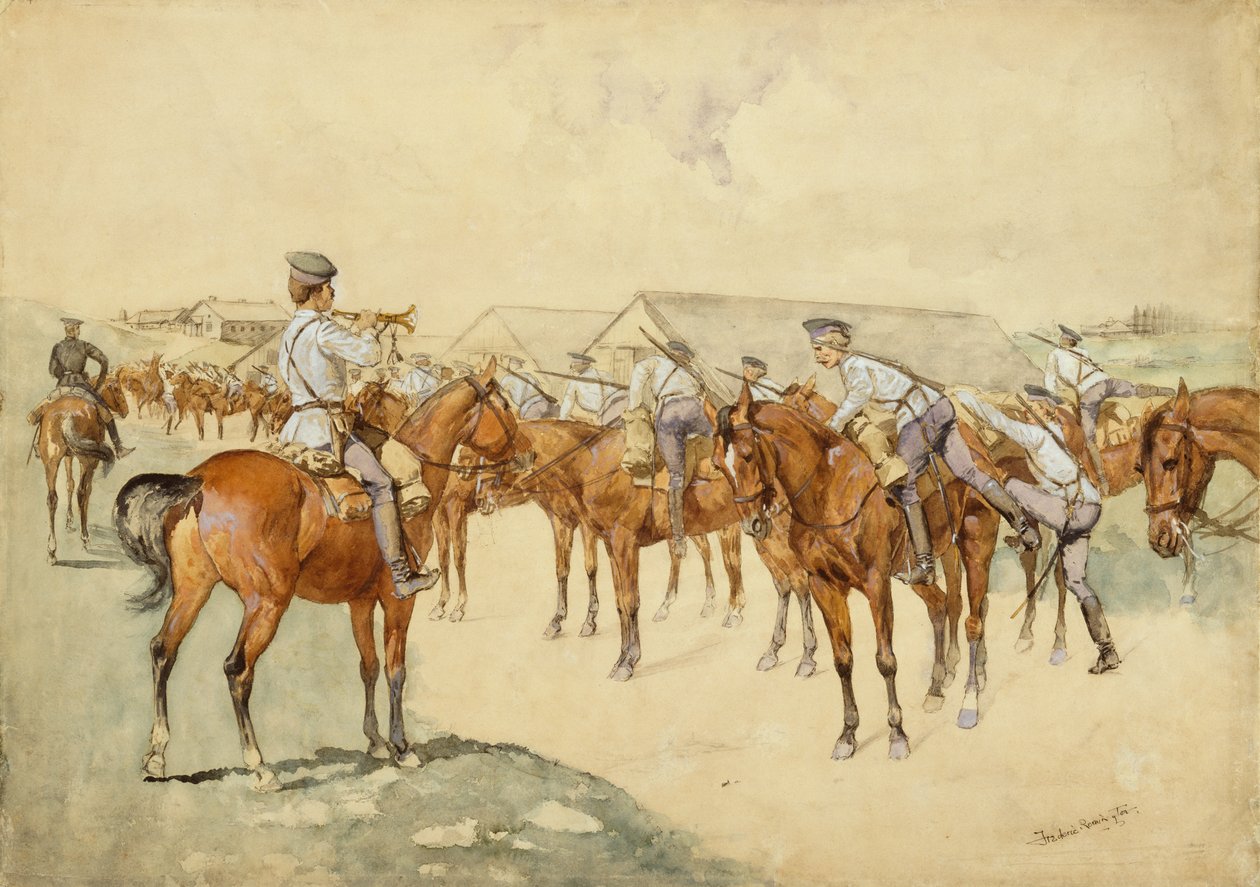 Una chiamata alle armi (Dragoni, montate!) 1892-93 da Frederic Remington