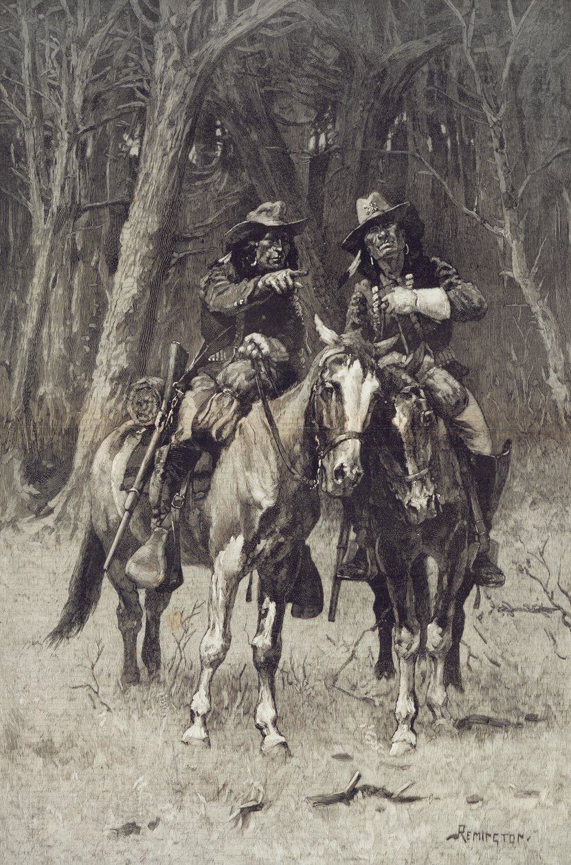 Scout Cheyenne pattugliano il Grande Bosco del Nord Canadese, Oklahoma, 6 aprile da Frederic Remington