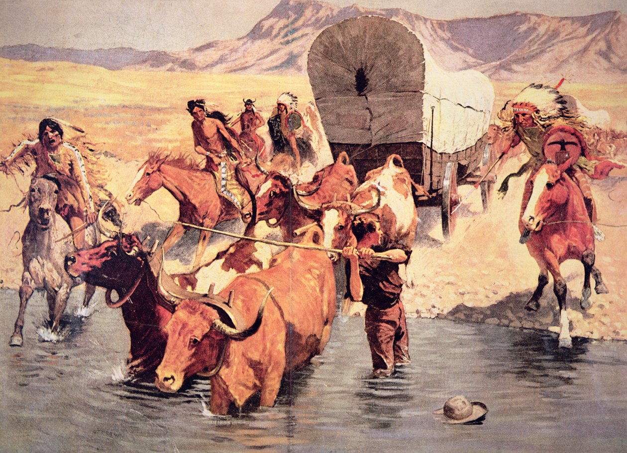 Indiani che attaccano un treno di carri pionieri da Frederic Remington