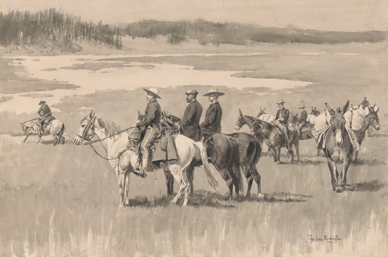 Sulle sorgenti - Burgess trova un guado, ca. 1893 da Frederic Remington