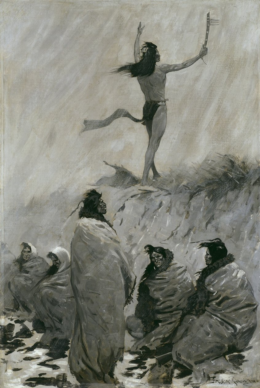 Il mangiatore di fuoco alzò le braccia al Thunderbird da Frederic Remington