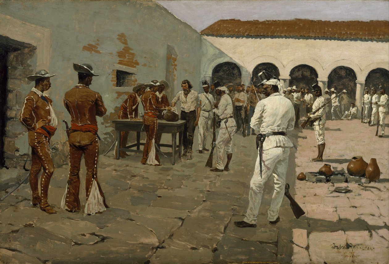 La spedizione Mier:  Il disegno del fagiolo nero (Prigionieri che disegnano i loro fagioli) da Frederic Remington