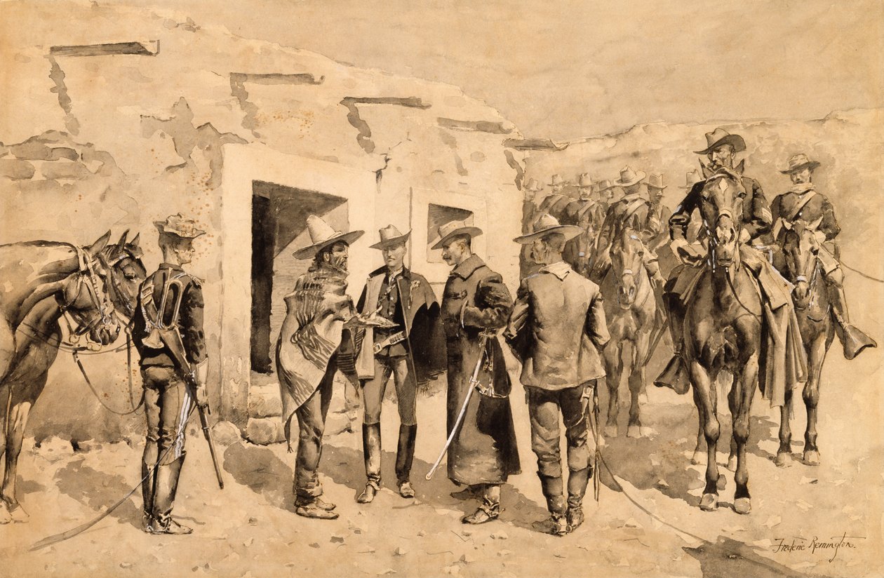 Cavalleria degli Stati Uniti che caccia gli uomini Garza sul Rio Grande da Frederic Remington