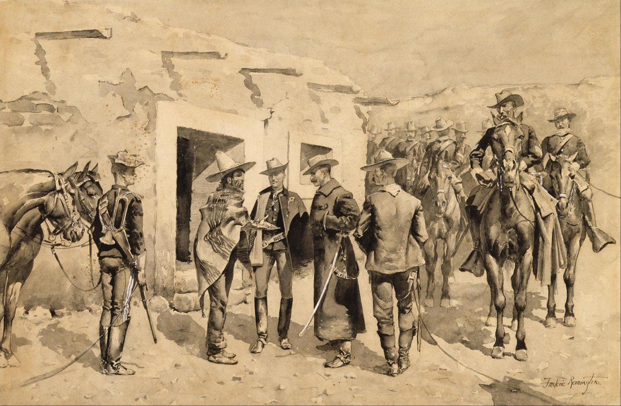 La cavalleria statunitense dà la caccia agli uomini di Garza sul Rio Grande da Frederic Remington