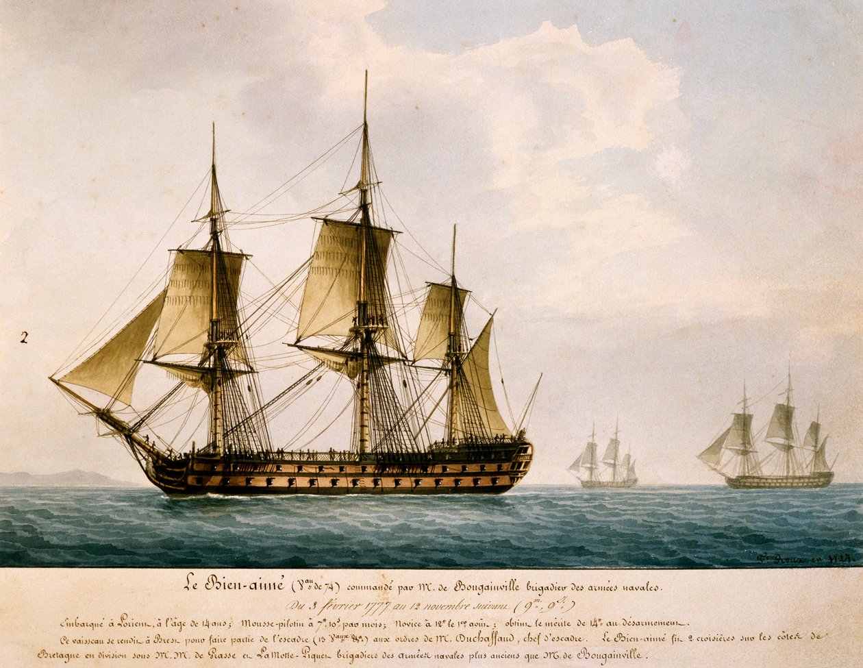 La nave Bien-Aime di Louis Antoine, Conte di Bougainville da Frederic Roux