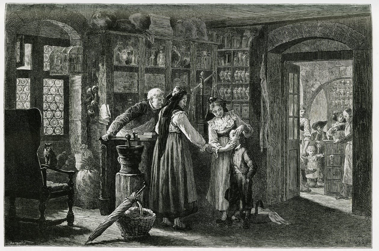 Dal farmacista del villaggio di Kaysersberg (o Kaisersberg, Alsazia), una consultazione d