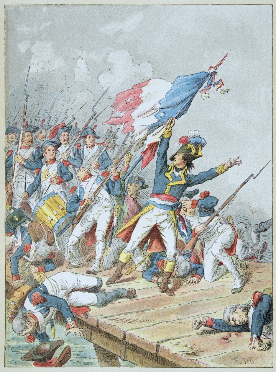 Bonaparte attraversa il ponte di Arcole nel novembre 1796 da Frederic Theodore Lix