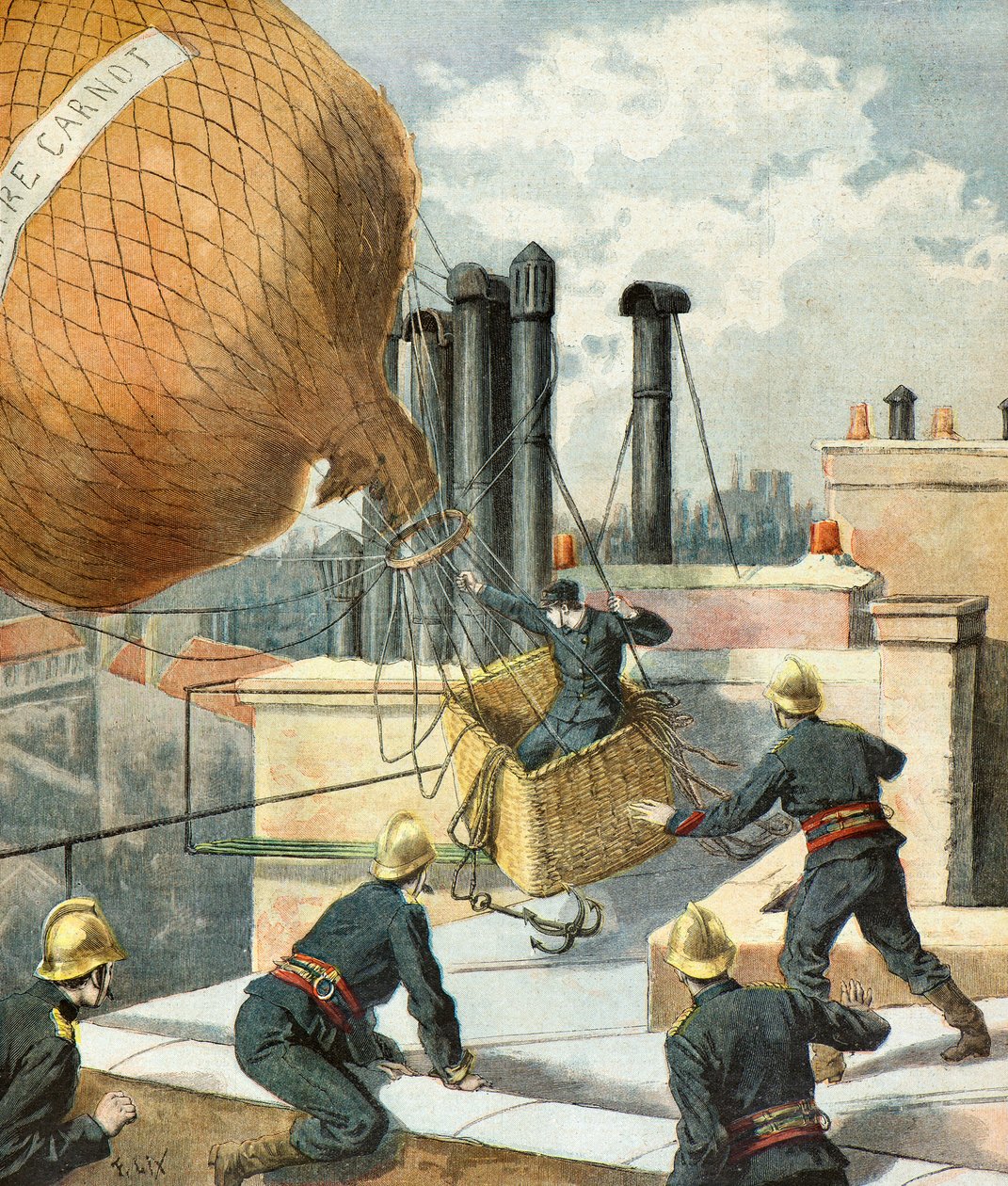 I vigili del fuoco soccorrono un uomo in mongolfiera da Frederic Theodore Lix