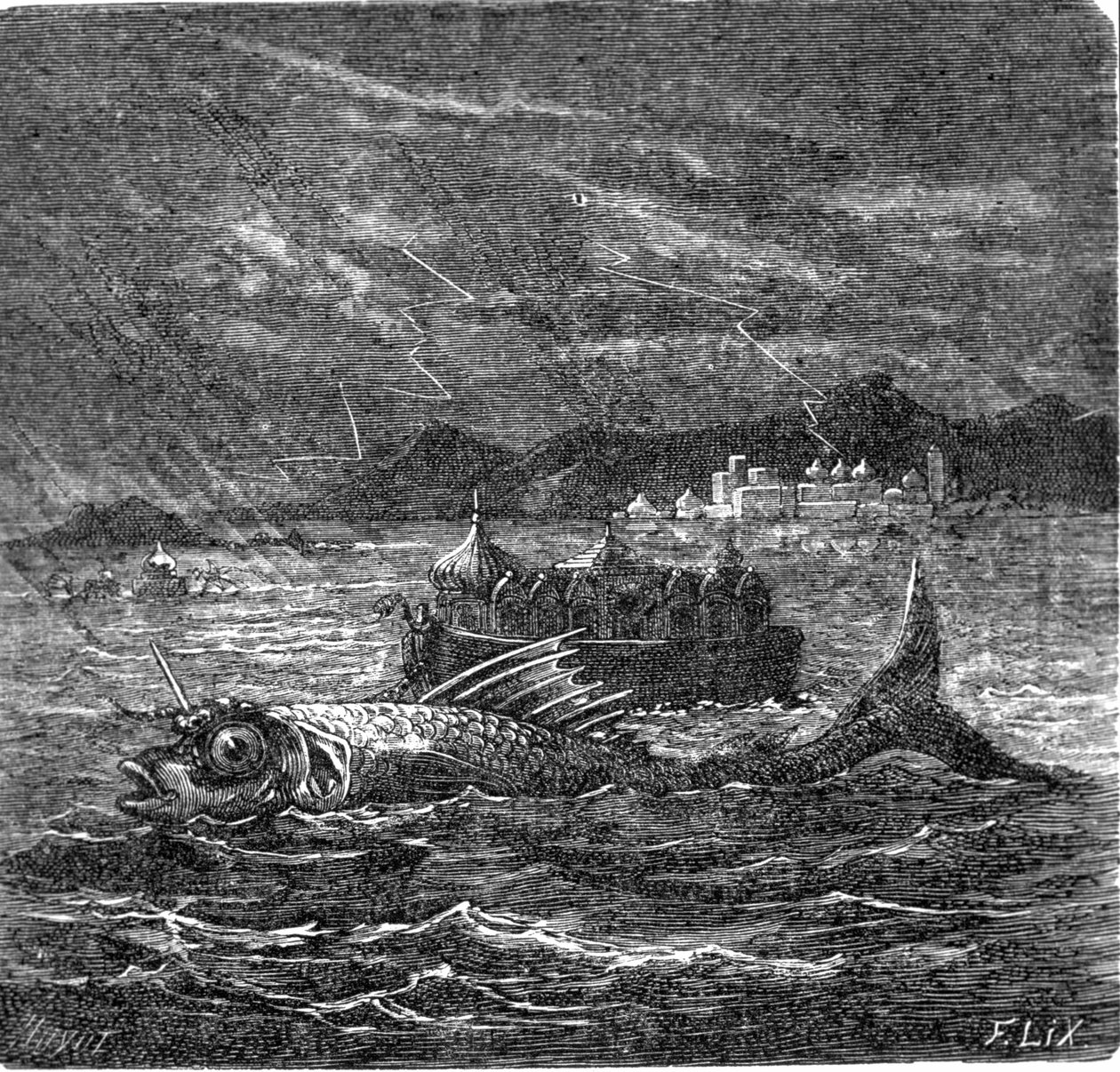 Il pesce gigante del diluvio universale secondo gli indù da Frederic Theodore Lix