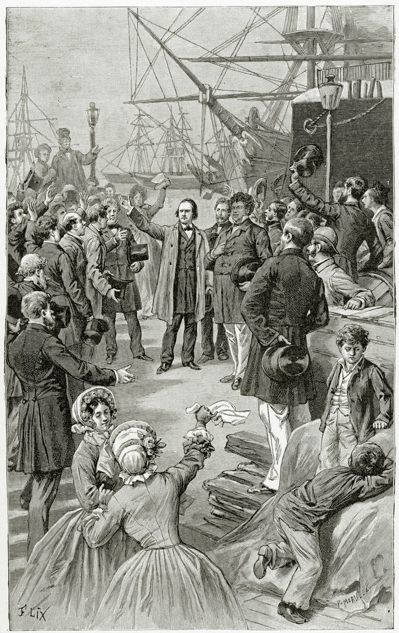 Victor Hugo saluta una repubblica universale durante un discorso in esilio il 1° agosto 1852, XIX secolo da Frederic Theodore Lix