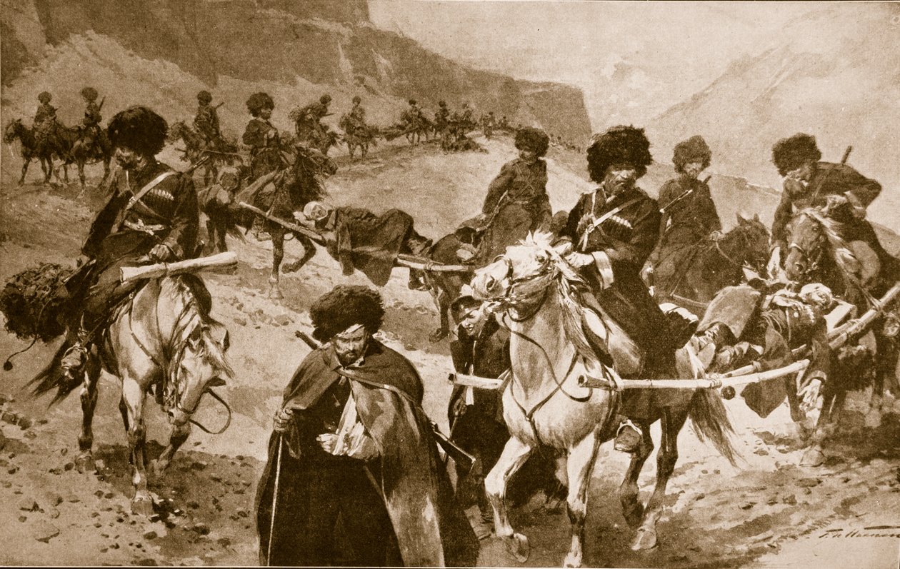 Convoglio di ambulanze cosacche nelle montagne del Caucaso, 1914-19 da Frederic de Haenen
