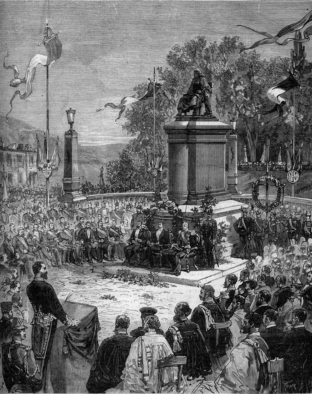 Inaugurazione della statua di Blaise Pascal (1623-1662) in Place Saint Herem di Clermont-Ferrand, Puy de Dome (63). 5 settembre da Frederic de Haenen