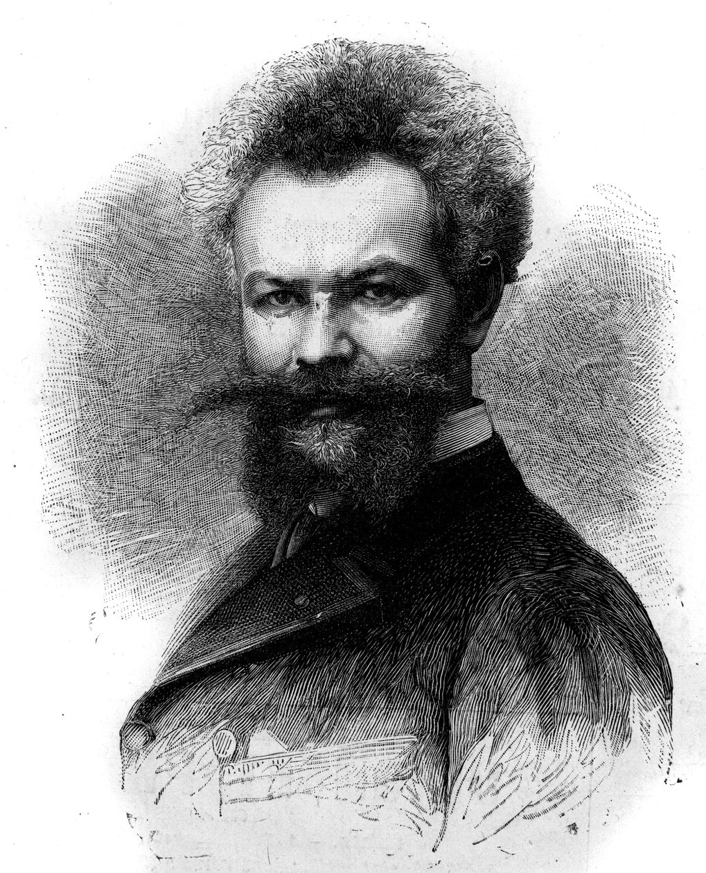 Ritratto di Mihaly Munkacsy (1844-1900), pittore ungherese. Incisione in "Le Monde Illustré" n.1306 dell
