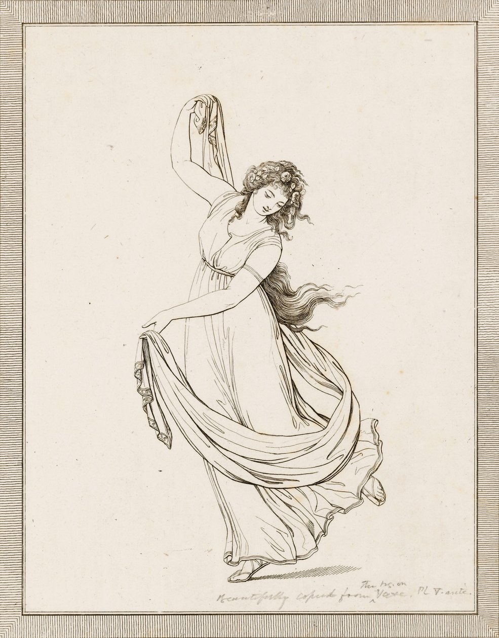 Emma, Lady Hamilton, in una posa classica, danzando e in equilibrio sul piede destro da Frederich (after) Rehberg