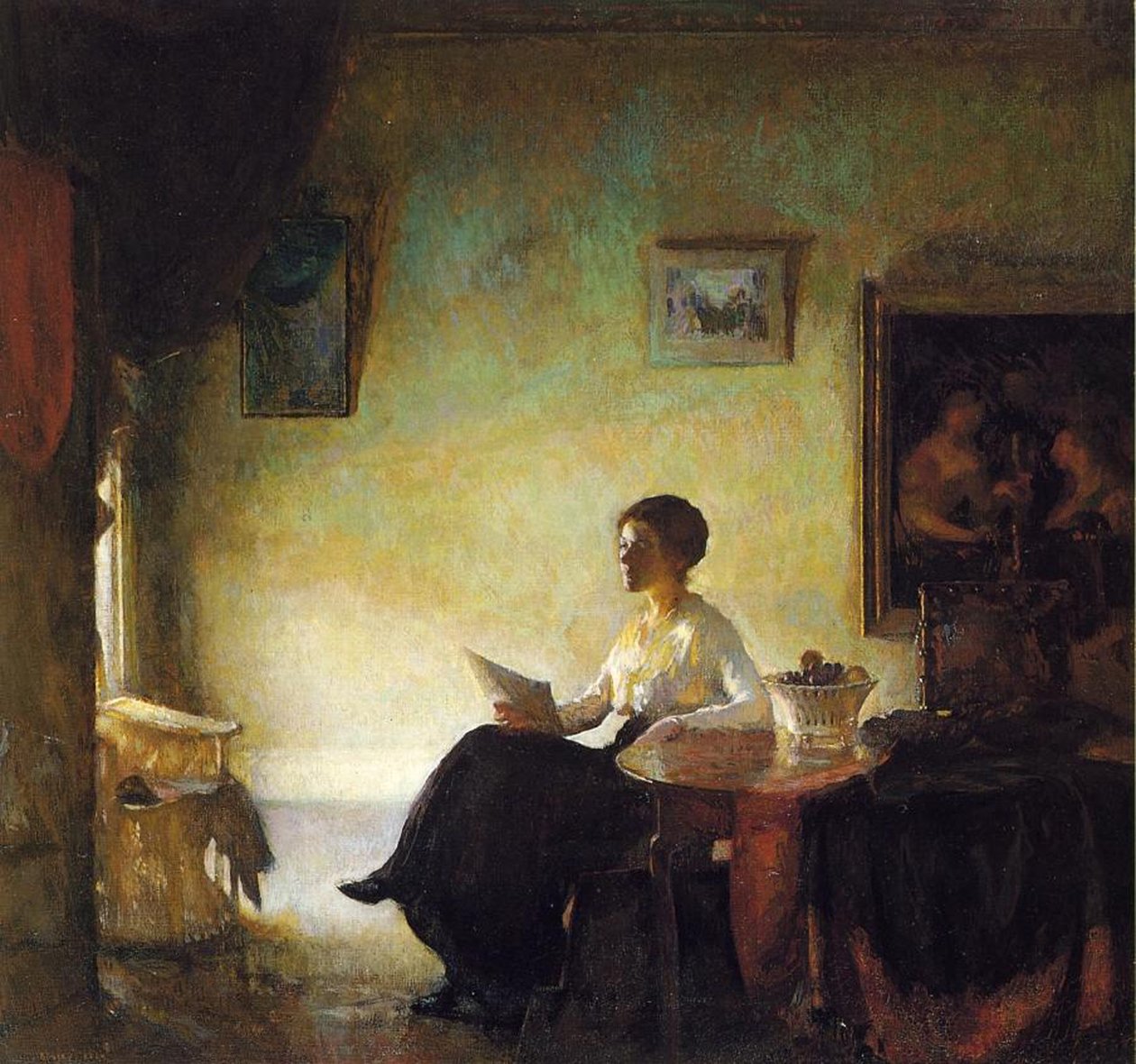 Donna che legge a casa, 1918 da Frederick Andrew Bosley