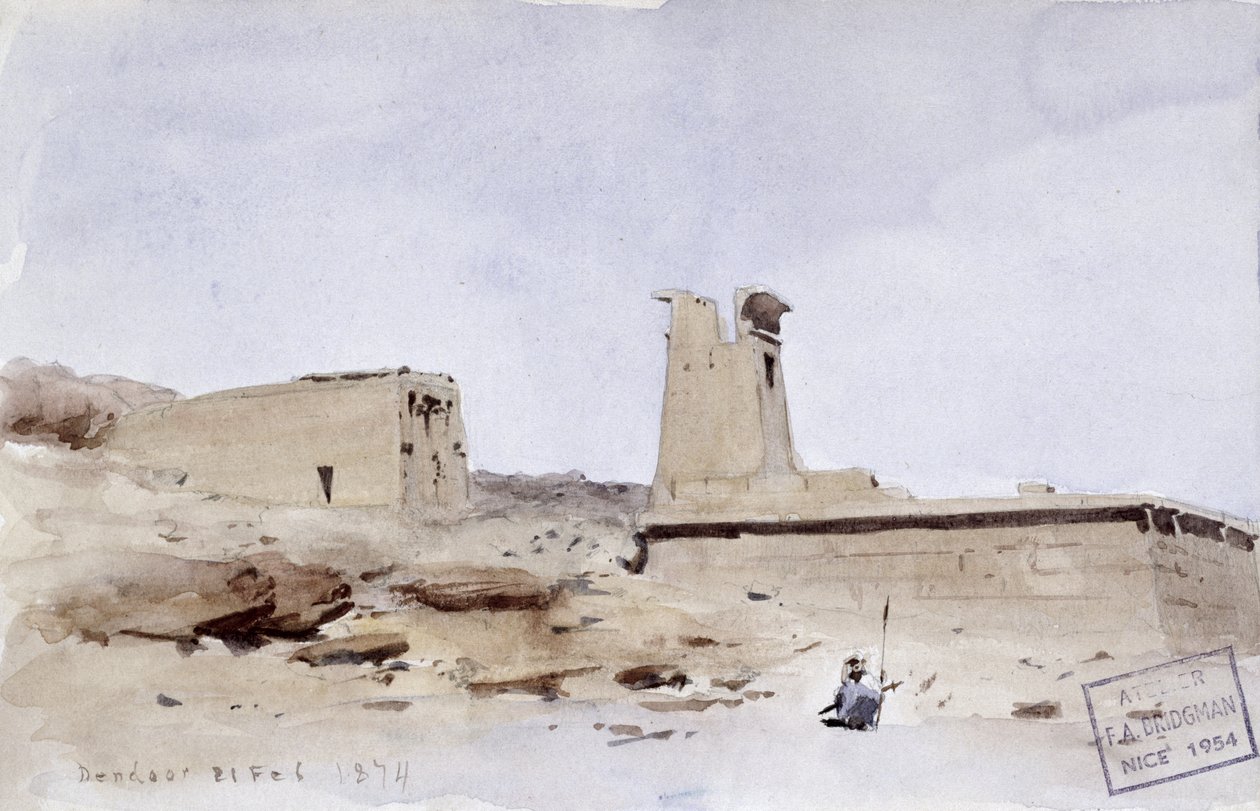 Il Tempio di Dendur, mostrando il Pilone e la Terrazza, 1874 da Frederick Arthur Bridgman
