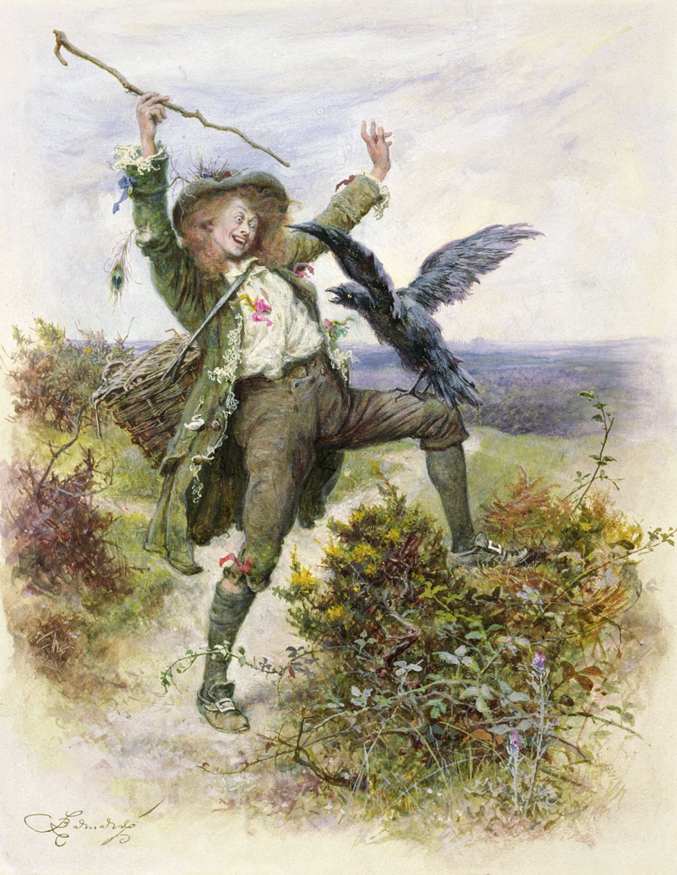 Barnaby Rudge e il corvo Grip da Frederick Barnard