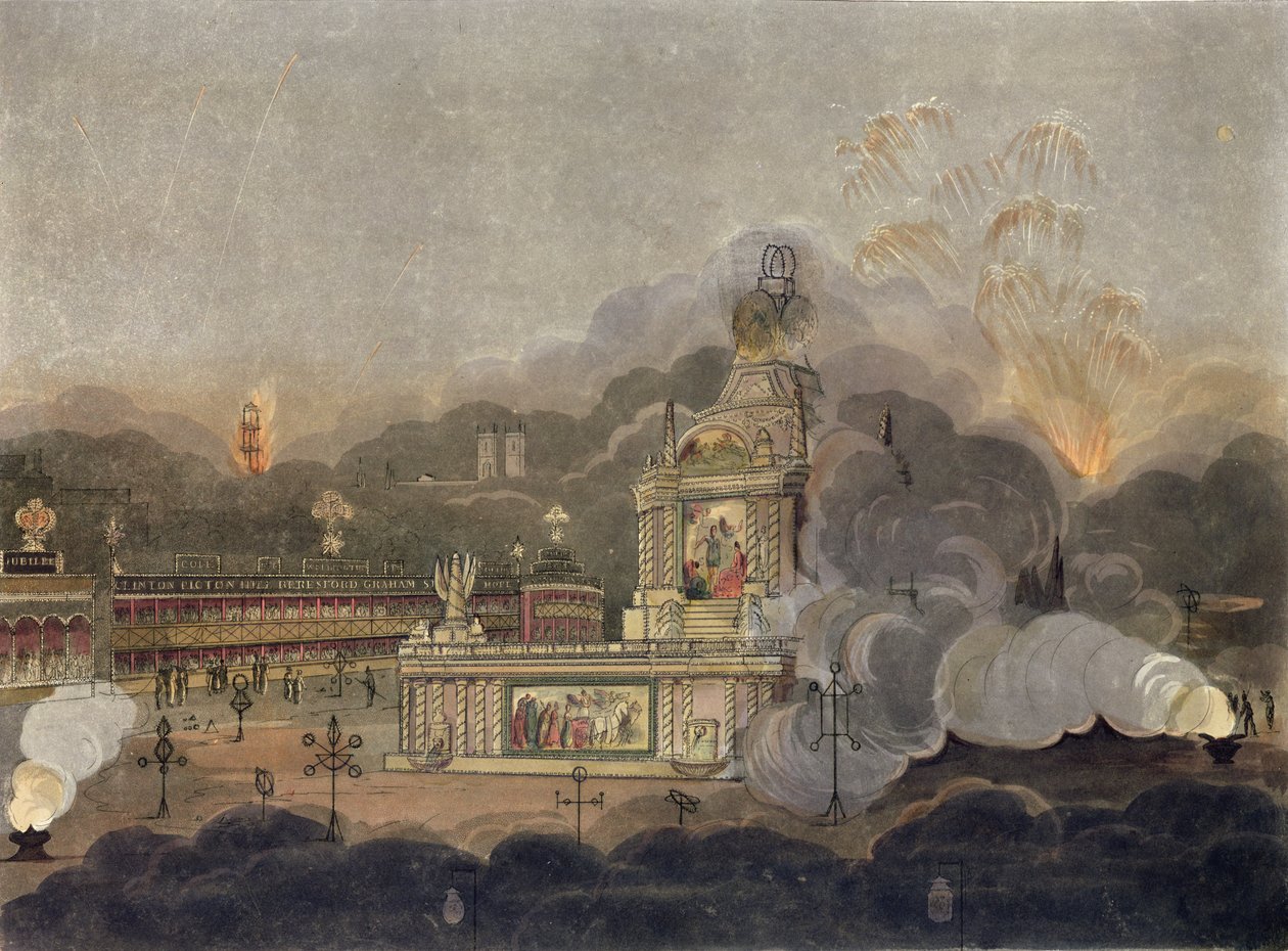 Una vista del Tempio della Concordia nel Green Park, 1 agosto 1814 da Frederick Calvert