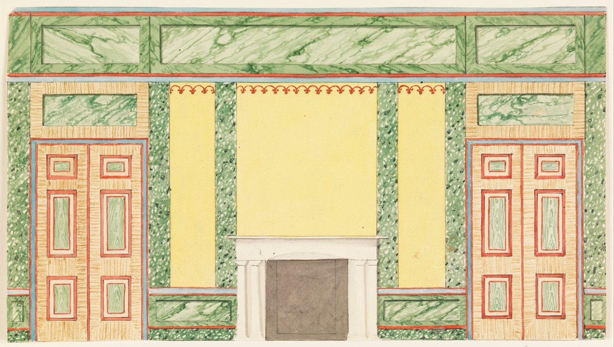 Elevazione del muro con camino e due porte da Frederick Crace