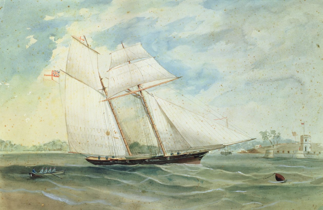 Farm Cove e Fort Macquarie, con nave a vela in primo piano, c.1859-68 da Frederick Garling