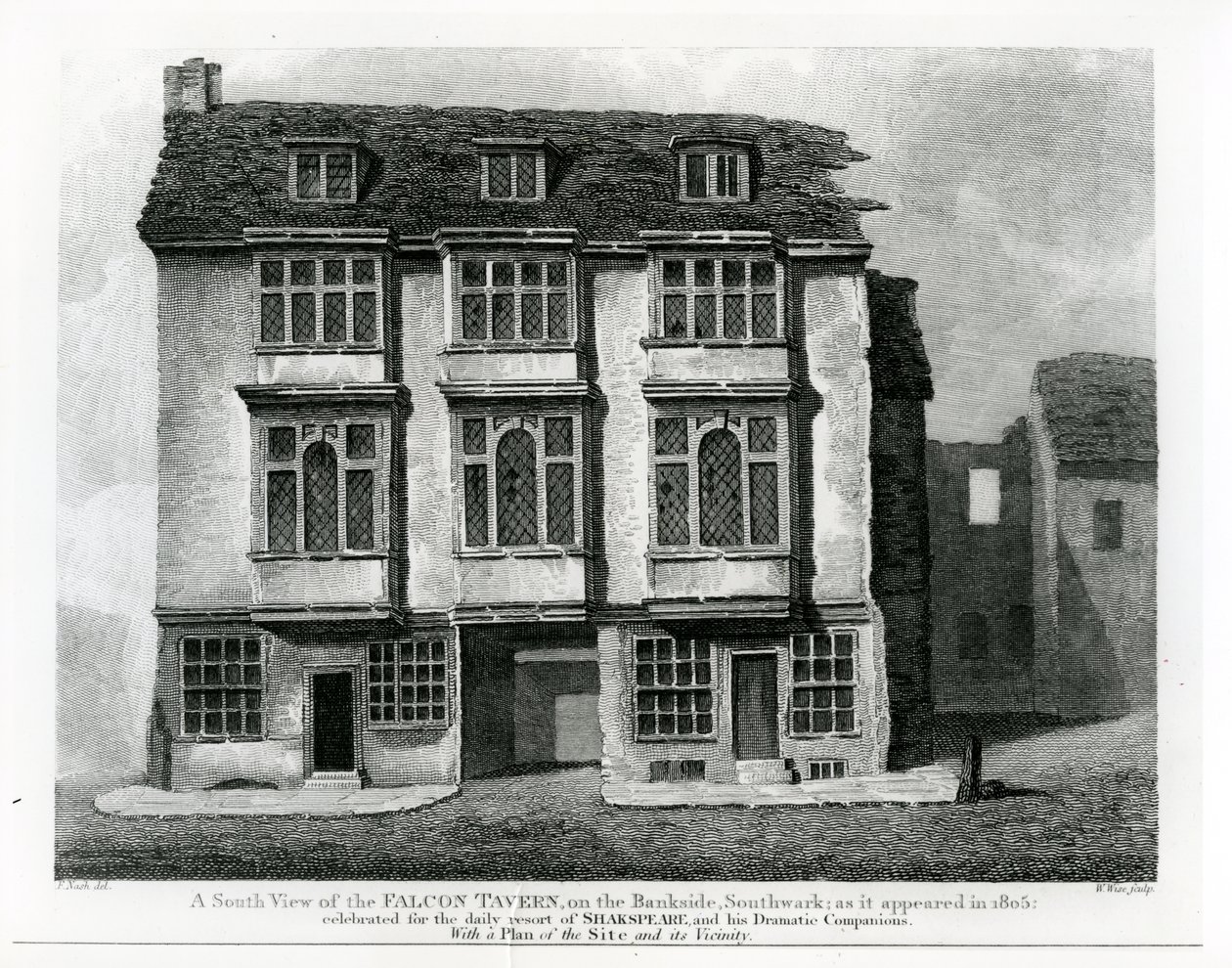 Vista sud della Falcon Tavern, sulla Bankside, Southwark, inciso da William Wise, 1811 da Frederick Nash