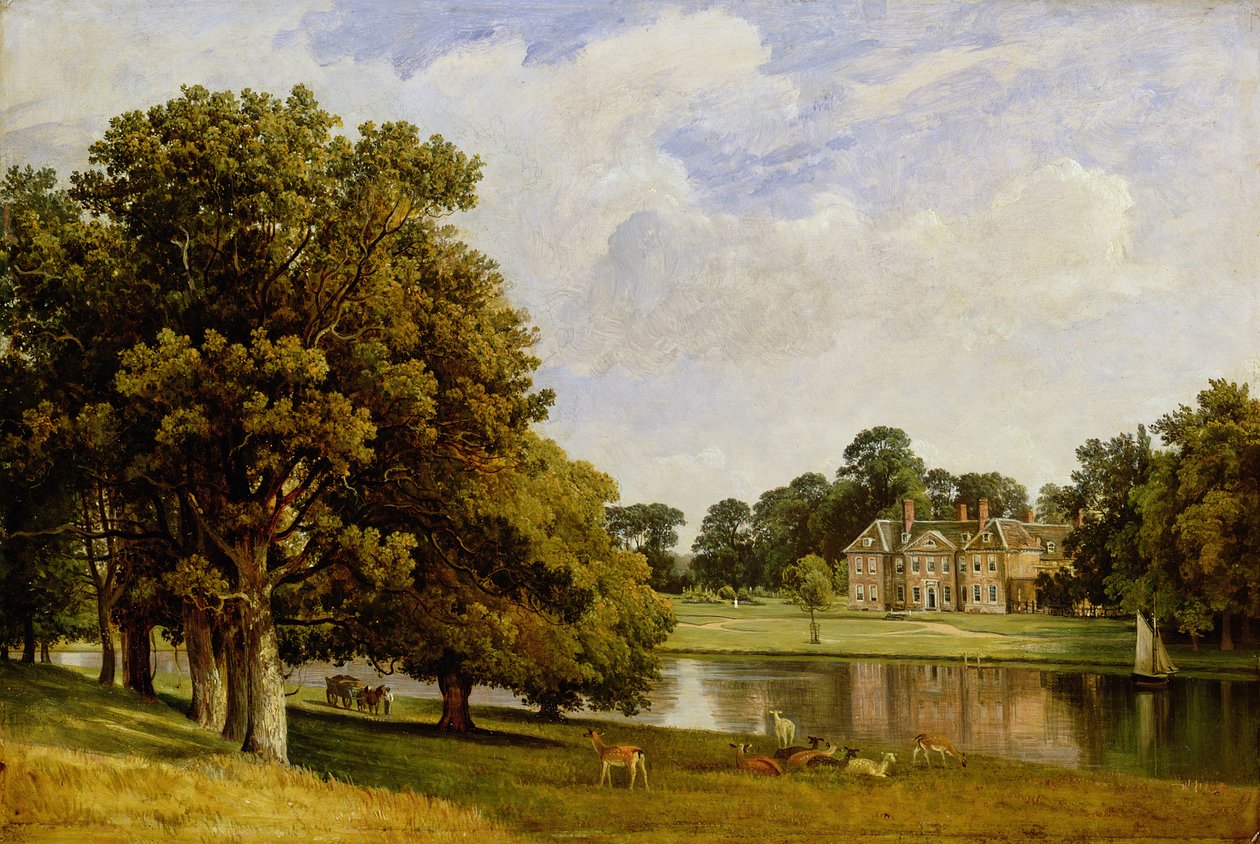 Cervi che pascolano vicino al lago, Chilston Park, Kent da Frederick Richard Lee