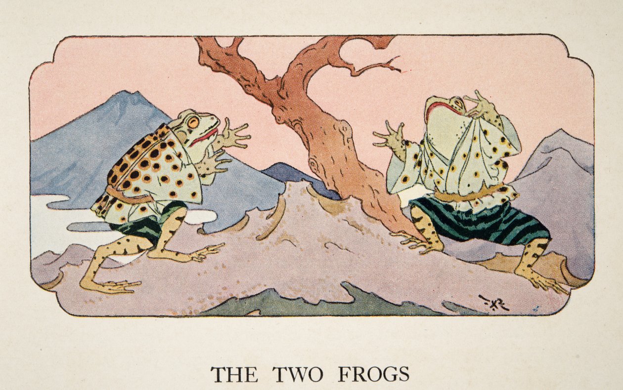 Le due rane, illustrazione da Little Peaching e altre storie del vecchio Giappone, c. 1928 da Frederick Richardson