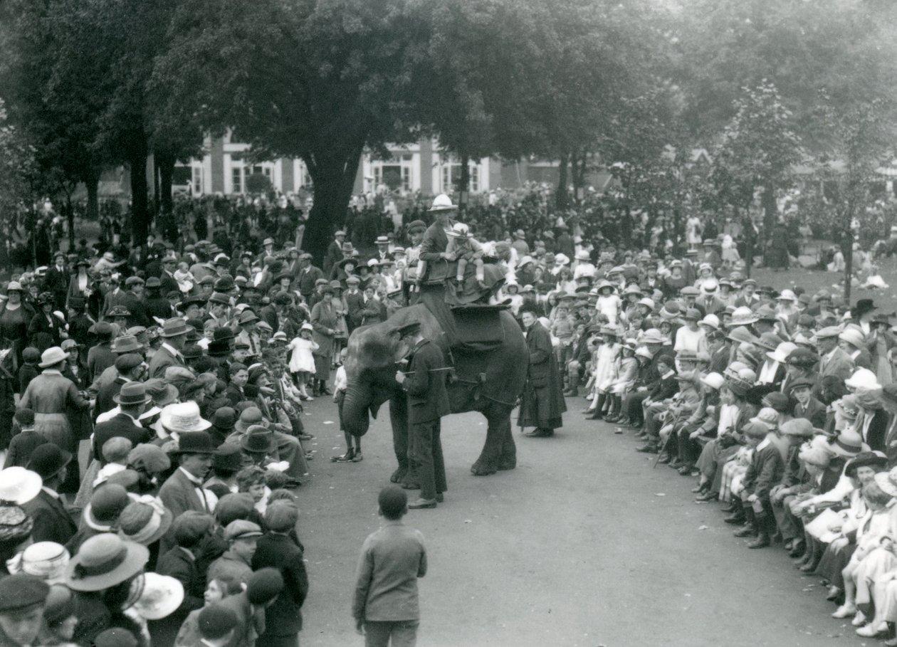 Folla di visitatori osserva un elefante al London Zoo, agosto 1922 da Frederick William Bond