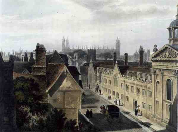 Esterno del Pembroke College, da una finestra del Peterhouse, Cambridge, da 