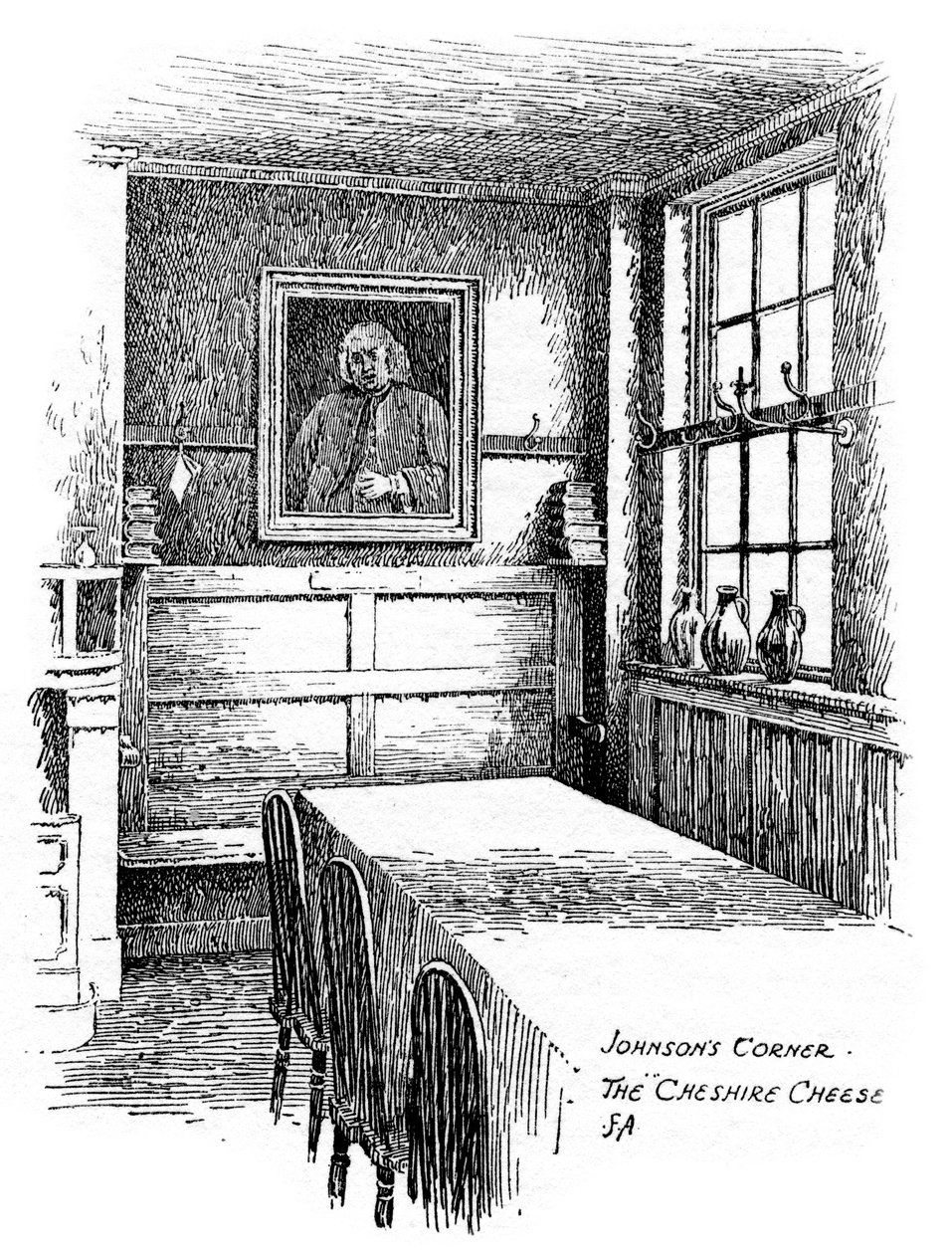 Johnsons Corner, il pub Cheshire Cheese, Città di Londra, 1912 da Frederick Adcock