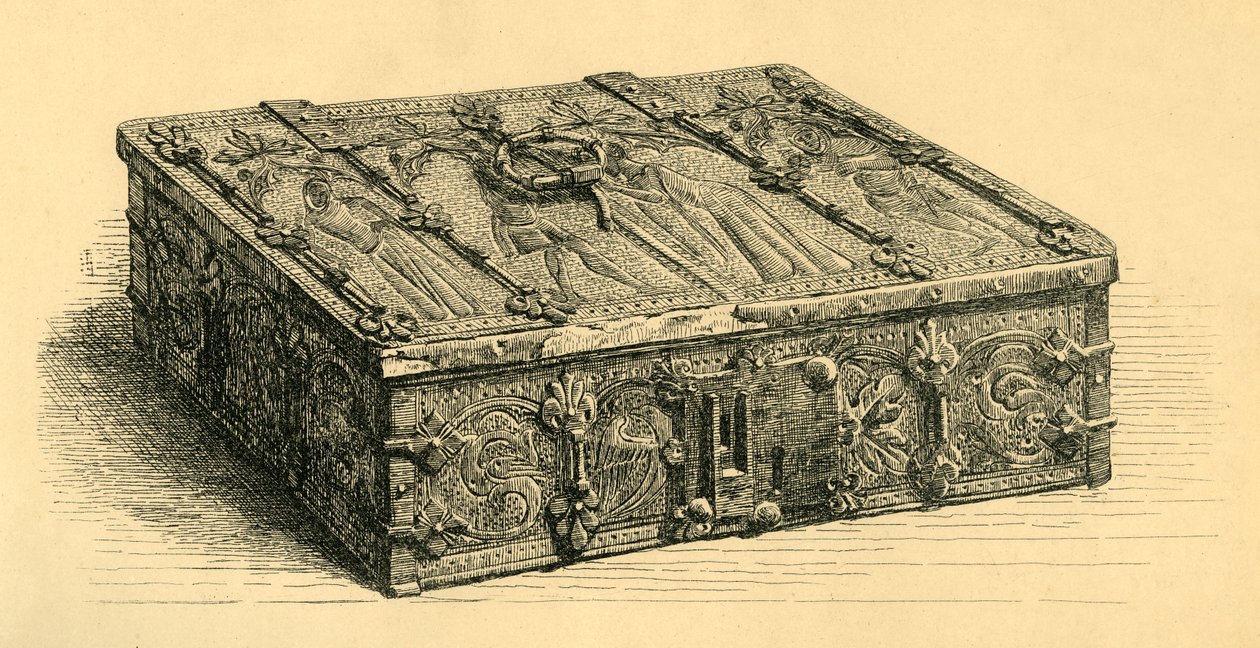 Scrigno di legno e cuoio, 1350-1370, 1881 da Frederick Albert Slocombe