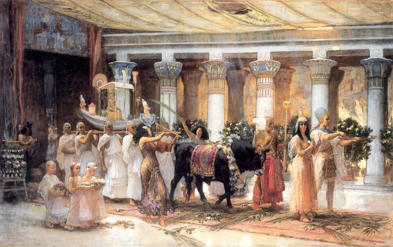 La Processione del Sacro Toro Apis, fine XIX o inizio XX secolo da Frederick Arthur Bridgman
