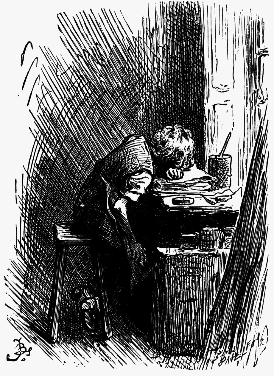 Dickens nel magazzino di lucido da scarpe, anni 1880 da Frederick Barnard