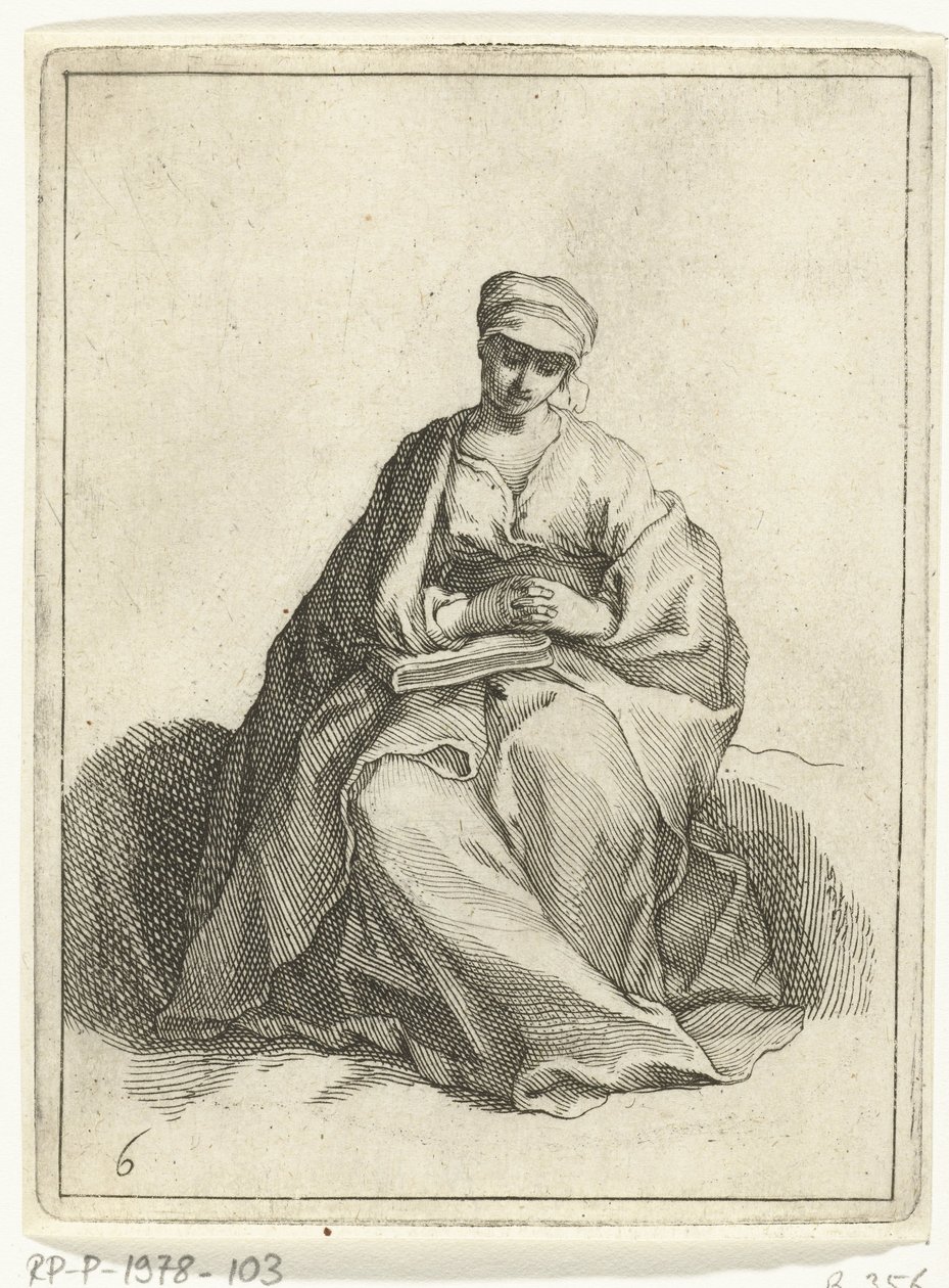 Donna seduta e pregante (serie di 15 piccole figure) da Frederick Bloemaert