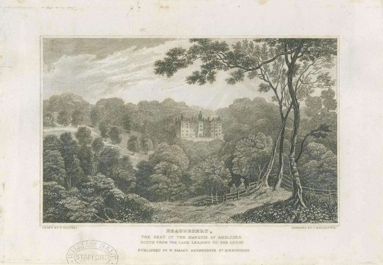 Beaudesert Hall e Parco: incisione da Frederick Calvert