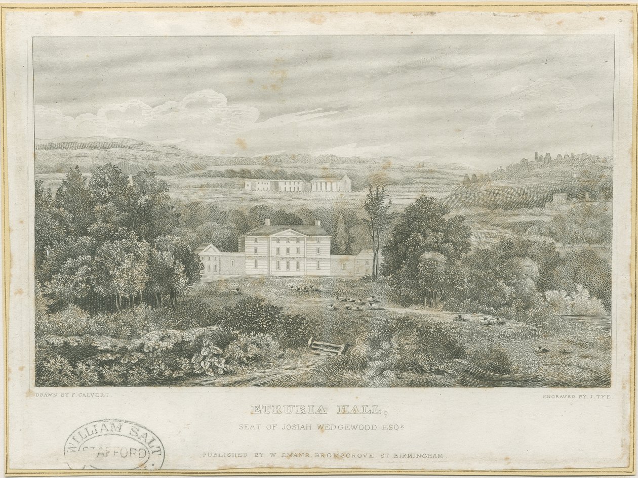 Etruria Hall: incisione, nd [c 1830] da Frederick Calvert