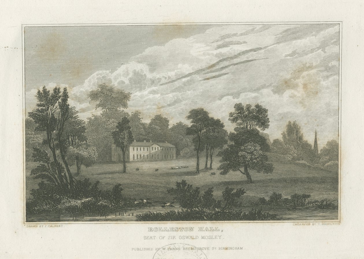 Rolleston Hall (incisione) da Frederick Calvert